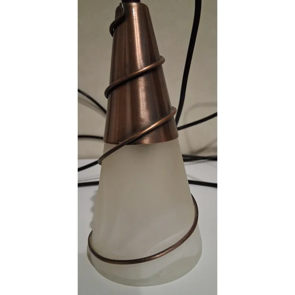 Pair of Copper and Glass Cone Pendant Lights Made in Italy 